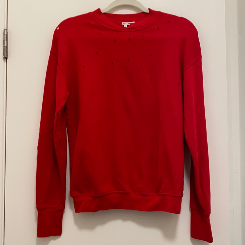 Helmut Lang Red Distressed Sweatshirt (S) - Picture 3 of 4